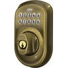 image:imageSchlage Camelot Electronic Keypad Deadbolt Lock Keyless Front Door Entry Mechanical Key Backup Included Satin Nickel BE365 V CAM 619Antique Brass