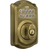image:imageSchlage Camelot Electronic Keypad Deadbolt Lock Keyless Front Door Entry Mechanical Key Backup Included Satin Nickel BE365 V CAM 619Antique Brass