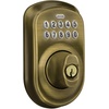image:imageSchlage Camelot Electronic Keypad Deadbolt Lock Keyless Front Door Entry Mechanical Key Backup Included Satin Nickel BE365 V CAM 619Antique Brass
