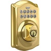 image:imageSchlage Camelot Electronic Keypad Deadbolt Lock Keyless Front Door Entry Mechanical Key Backup Included Satin Nickel BE365 V CAM 619Bright Brass