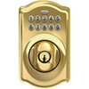 image:imageSchlage Camelot Electronic Keypad Deadbolt Lock Keyless Front Door Entry Mechanical Key Backup Included Satin Nickel BE365 V CAM 619Bright Brass
