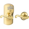 image:imageSchlage Camelot Keypad Lock with Lever Handle Electronic Keyless Door Entry AutoLock Enabled Antique Brass FE575 CAM 609 ACCBright Brass