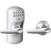 image:imageSchlage Camelot Keypad Lock with Lever Handle Electronic Keyless Door Entry AutoLock Enabled Antique Brass FE575 CAM 609 ACCSatin Chrome