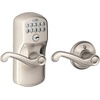 image:imageSchlage Camelot Keypad Lock with Lever Handle Electronic Keyless Door Entry AutoLock Enabled Antique Brass FE575 CAM 609 ACCSatin Nickel