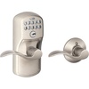 image:imageSchlage Camelot Keypad Lock with Lever Handle Electronic Keyless Door Entry AutoLock Enabled Antique Brass FE575 CAM 609 ACCSatin Nickel