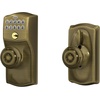 image:imageSchlage Camelot Keypad Lock with Lever Handle Electronic Keyless Door Entry Flex Lock AutoLock Option Satin Nickel FE595 CAM 619 ACCAntique Brass