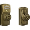 image:imageSchlage Camelot Keypad Lock with Lever Handle Electronic Keyless Door Entry Flex Lock AutoLock Option Satin Nickel FE595 CAM 619 ACCAntique Brass