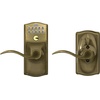 image:imageSchlage Camelot Keypad Lock with Lever Handle Electronic Keyless Door Entry Flex Lock AutoLock Option Satin Nickel FE595 CAM 619 ACCAntique Brass
