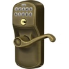 image:imageSchlage Camelot Keypad Lock with Lever Handle Electronic Keyless Door Entry Flex Lock AutoLock Option Satin Nickel FE595 CAM 619 ACCAntique Brass