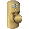 image:imageSchlage Camelot Keypad Lock with Lever Handle Electronic Keyless Door Entry Flex Lock AutoLock Option Satin Nickel FE595 CAM 619 ACCAntique Brass