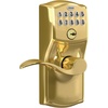 image:imageSchlage Camelot Keypad Lock with Lever Handle Electronic Keyless Door Entry Flex Lock AutoLock Option Satin Nickel FE595 CAM 619 ACCBright Brass