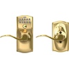 image:imageSchlage Camelot Keypad Lock with Lever Handle Electronic Keyless Door Entry Flex Lock AutoLock Option Satin Nickel FE595 CAM 619 ACCBright Brass