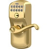 image:imageSchlage Camelot Keypad Lock with Lever Handle Electronic Keyless Door Entry Flex Lock AutoLock Option Satin Nickel FE595 CAM 619 ACCBright Brass
