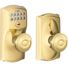 image:imageSchlage Camelot Keypad Lock with Lever Handle Electronic Keyless Door Entry Flex Lock AutoLock Option Satin Nickel FE595 CAM 619 ACCBright Brass