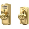 image:imageSchlage Camelot Keypad Lock with Lever Handle Electronic Keyless Door Entry Flex Lock AutoLock Option Satin Nickel FE595 CAM 619 ACCBright Brass