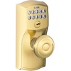 image:imageSchlage Camelot Keypad Lock with Lever Handle Electronic Keyless Door Entry Flex Lock AutoLock Option Satin Nickel FE595 CAM 619 ACCBright Brass