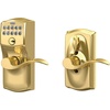 image:imageSchlage Camelot Keypad Lock with Lever Handle Electronic Keyless Door Entry Flex Lock AutoLock Option Satin Nickel FE595 CAM 619 ACCBright Brass