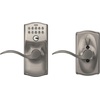 image:imageSchlage Camelot Keypad Lock with Lever Handle Electronic Keyless Door Entry Flex Lock AutoLock Option Satin Nickel FE595 CAM 619 ACCSatin Nickel