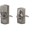image:imageSchlage Camelot Keypad Lock with Lever Handle Electronic Keyless Door Entry Flex Lock AutoLock Option Satin Nickel FE595 CAM 619 ACCSatin Nickel