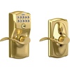 image:imageSchlage Camelot Keypad Lock with Lever Handle Electronic Keyless Door Entry Flex Lock AutoLock Option Satin Nickel FE595 CAM 619 ACCBright Brass