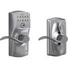 image:imageSchlage Camelot Keypad Lock with Lever Handle Electronic Keyless Door Entry Flex Lock AutoLock Option Satin Nickel FE595 CAM 619 ACCSatin Chrome