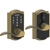 image:imageSchlage Touch Camelot Electronic Lock with Lever Handle Touchscreen Keypad Keyless Front Door Entry Satin Nickel FE695 CAM 619 FLAAntique Brass