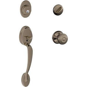 image:imageSCHLAGE Plymouth Single Cylinder Handleset and Plymouth Knob Bright Brass F60 PLY 605Antique Pewter