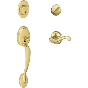 image:imageSCHLAGE Plymouth Single Cylinder Handleset and Plymouth Knob Bright Brass F60 PLY 605Bright Brass