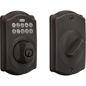 image:imageSchlage Camelot Electronic Keypad Deadbolt Lock Keyless Front Door Entry Mechanical Key Backup Included Satin Nickel BE365 V CAM 619Aged Bronze