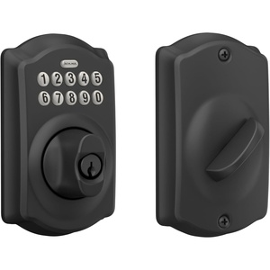 image:imageSchlage Camelot Electronic Keypad Deadbolt Lock Keyless Front Door Entry Mechanical Key Backup Included Satin Nickel BE365 V CAM 619Matte Black