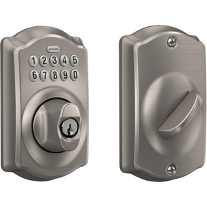 image:imageSchlage Camelot Electronic Keypad Deadbolt Lock Keyless Front Door Entry Mechanical Key Backup Included Satin Nickel BE365 V CAM 619Satin Nickel