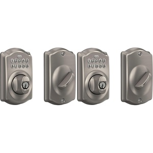 image:imageSchlage Camelot Electronic Keypad Deadbolt Lock Keyless Front Door Entry Mechanical Key Backup Included Satin Nickel BE365 V CAM 619Satin Nickel Pack of 2