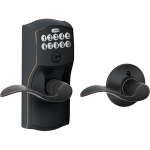 image:imageSchlage Camelot Keypad Lock with Lever Handle Electronic Keyless Door Entry AutoLock Enabled Antique Brass FE575 CAM 609 ACCAged Bronze