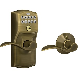 image:imageSchlage Camelot Keypad Lock with Lever Handle Electronic Keyless Door Entry AutoLock Enabled Antique Brass FE575 CAM 609 ACCAntique Brass