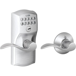 image:imageSchlage Camelot Keypad Lock with Lever Handle Electronic Keyless Door Entry AutoLock Enabled Antique Brass FE575 CAM 609 ACCSatin Chrome