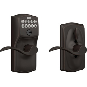 image:imageSchlage Camelot Keypad Lock with Lever Handle Electronic Keyless Door Entry Flex Lock AutoLock Option Satin Nickel FE595 CAM 619 ACCAged Bronze