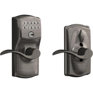 image:imageSchlage Camelot Keypad Lock with Lever Handle Electronic Keyless Door Entry Flex Lock AutoLock Option Satin Nickel FE595 CAM 619 ACCAntique Pewter