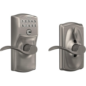 image:imageSchlage Camelot Keypad Lock with Lever Handle Electronic Keyless Door Entry Flex Lock AutoLock Option Satin Nickel FE595 CAM 619 ACCSatin Nickel
