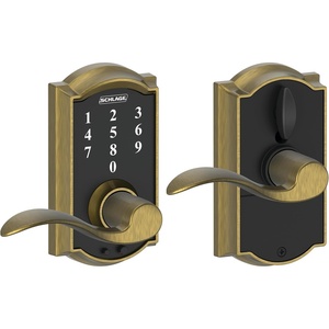 image:imageSchlage Touch Camelot Electronic Lock with Lever Handle Touchscreen Keypad Keyless Front Door Entry Satin Nickel FE695 CAM 619 FLAAntique Brass