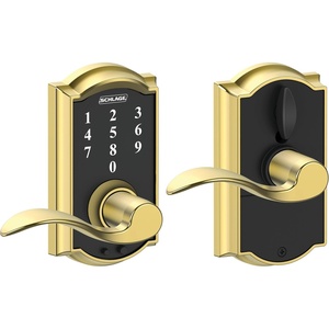 image:imageSchlage Touch Camelot Electronic Lock with Lever Handle Touchscreen Keypad Keyless Front Door Entry Satin Nickel FE695 CAM 619 FLABright Brass