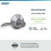 image:imageSchlage F10 ACC 622 Accent Door Lever Hall amp Closet Passage Lock Matte BlackSatin Chrome