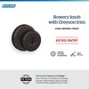 image:imageSchlage F10 BWE 622 Bowery Door Knob Hall amp Closet Passage Lock Matte BlackAged Bronze