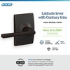 image:imageSchlage F10 LAT 622 CEN Latitude Door Lever with Century Trim Hall amp Closet Passage Lock Matte BlackAged Bronze