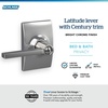 image:imageSchlage F10 LAT 622 CEN Latitude Door Lever with Century Trim Hall amp Closet Passage Lock Matte BlackBright Chrome