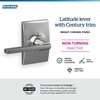 image:imageSchlage F10 LAT 622 CEN Latitude Door Lever with Century Trim Hall amp Closet Passage Lock Matte BlackBright Chrome