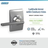 image:imageSchlage F10 LAT 622 CEN Latitude Door Lever with Century Trim Hall amp Closet Passage Lock Matte BlackBright Chrome