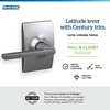 image:imageSchlage F10 LAT 622 CEN Latitude Door Lever with Century Trim Hall amp Closet Passage Lock Matte BlackSatin Chrome