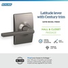 image:imageSchlage F10 LAT 622 CEN Latitude Door Lever with Century Trim Hall amp Closet Passage Lock Matte BlackSatin Nickel