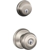 image:imageSCHLAGE Satin Nickel FB50N V GEO 619 B60 Single Cylinder Deadbolt and F51 Entry Georgian Knob Keyed Alike Finish Security SetSatin Nickel
