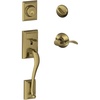image:imageSchlage F60 ADD 622 GEO Addison Front Entry Handleset with Georgian Knob Deadbolt Keyed 1 Side Matte BlackAntique Brass